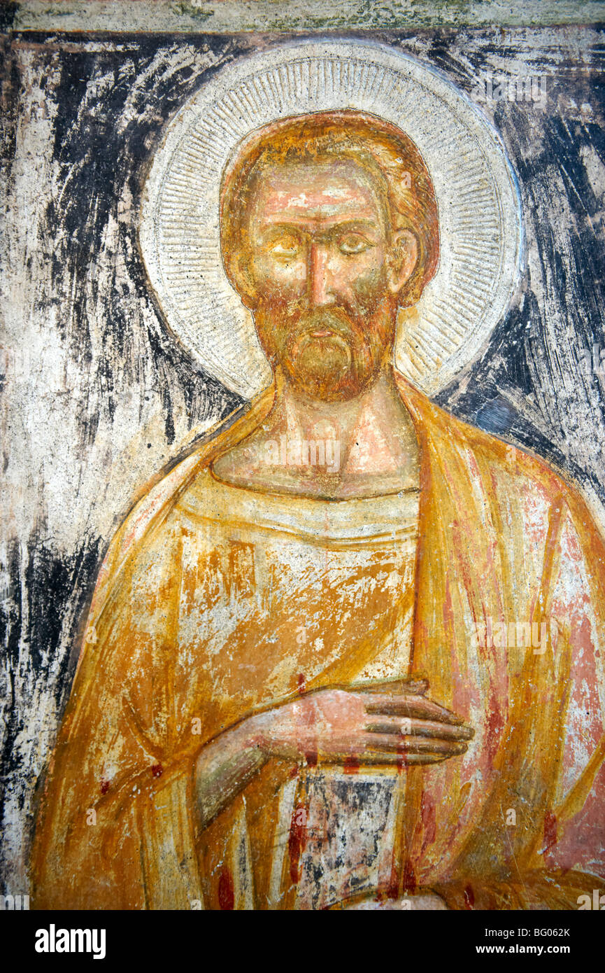 Fine affresco medioevale 13-14 secolo, del Museo della Cattedrale e cappella, Amalfi, Italia Foto Stock