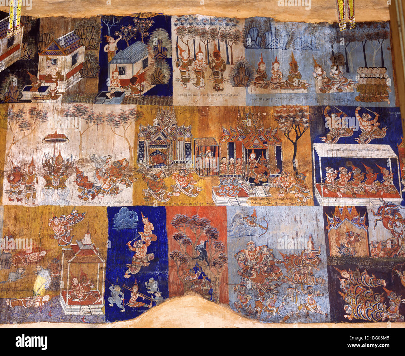 Xix secolo murali del tempio di Wat Bo, Siem Reap, Cambogia, Indocina, Asia sud-orientale, Asia Foto Stock