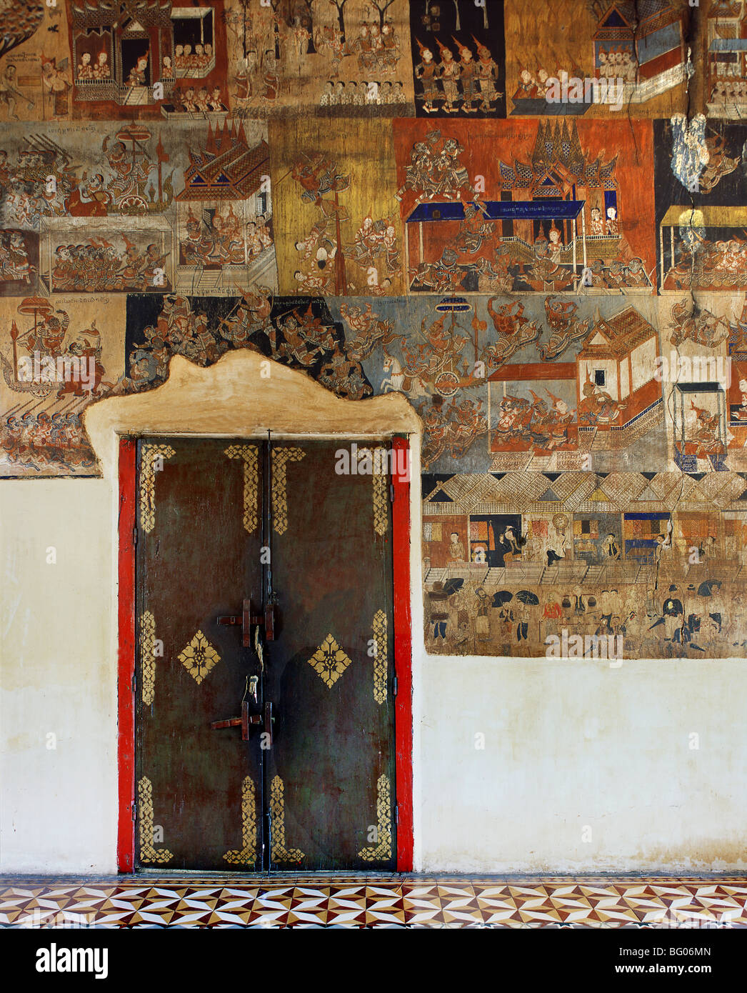 Xix secolo murali del tempio di Wat Bo, Siem Reap, Cambogia, Indocina, Asia sud-orientale, Asia Foto Stock