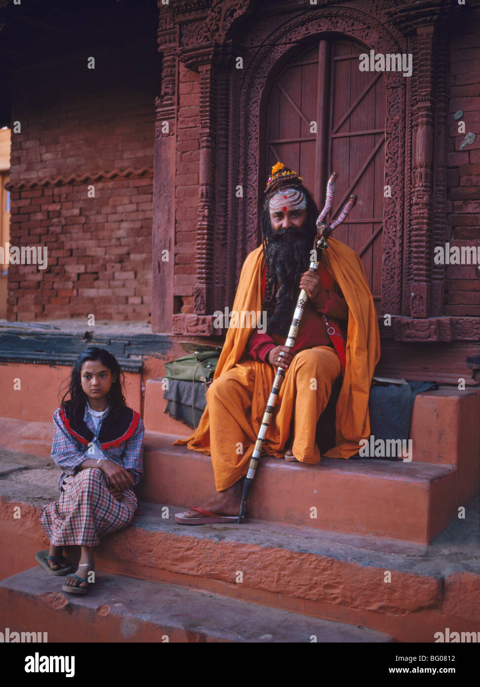 Uomo religioso in Durbar Square, Kathmandu, Nepal, Asia Foto Stock