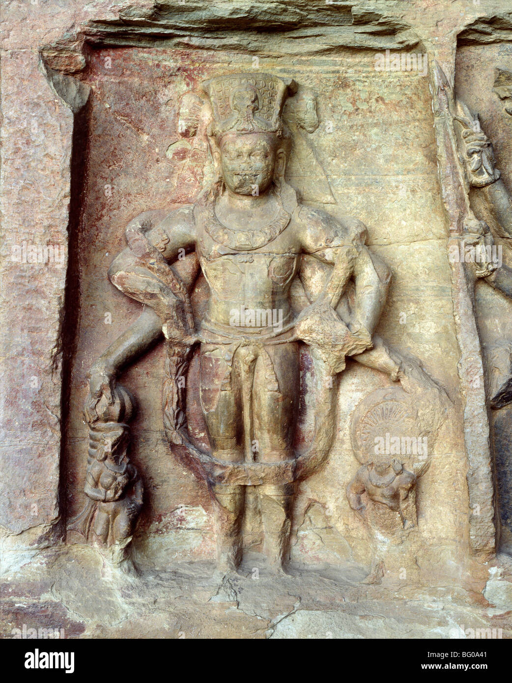 Vishnu immagine all'interno della grotta 6 in Udayagiri, Madhya Pradesh, India, Asia Foto Stock