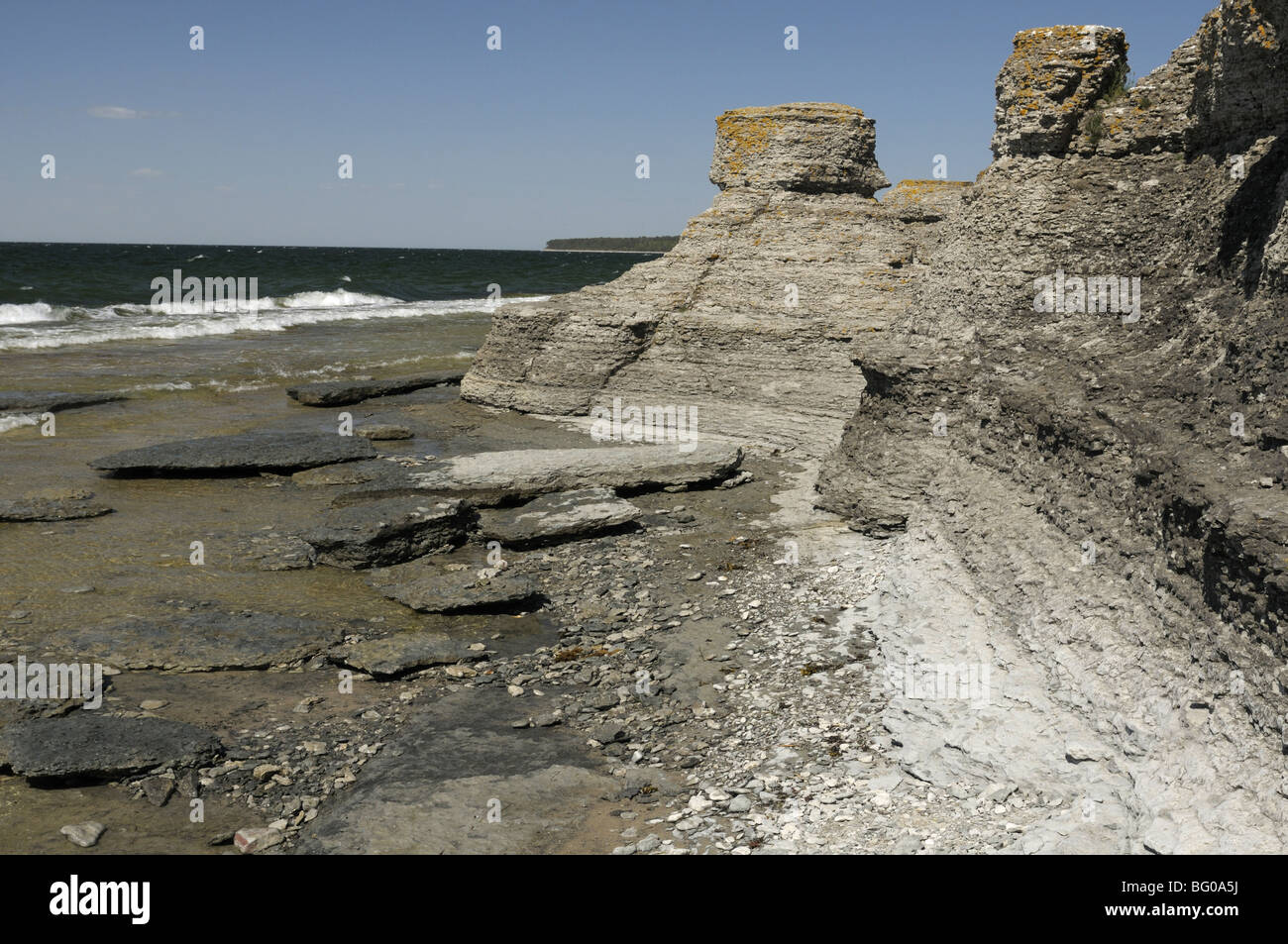 Byerums Raukar. Straordinarie forme di calcare in Byerum sulla costa occidentale dell'isola svedese di Oland . Foto Stock