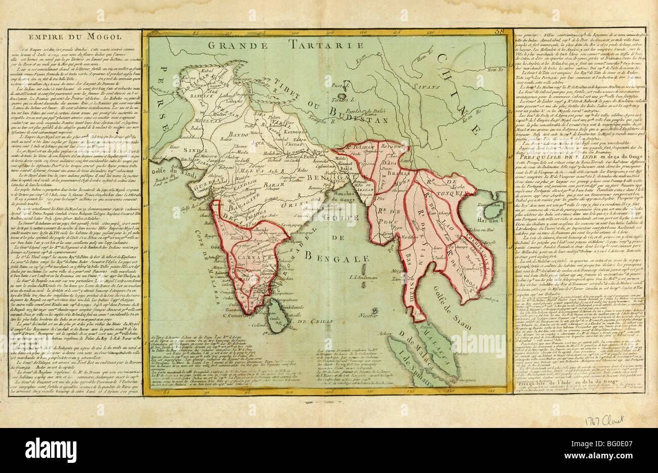 Mappa vecchia di India e Asia sud-orientale, Asia Foto Stock