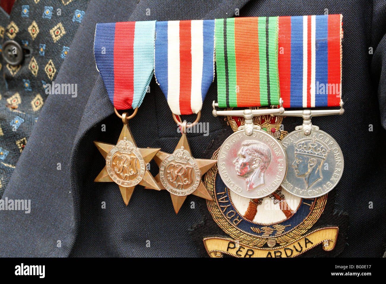 Veterano di guerra medaglie medaglia , la difesa Medal 1938 1945 Star , Francia e Germania Star , medaglia di difesa Foto Stock