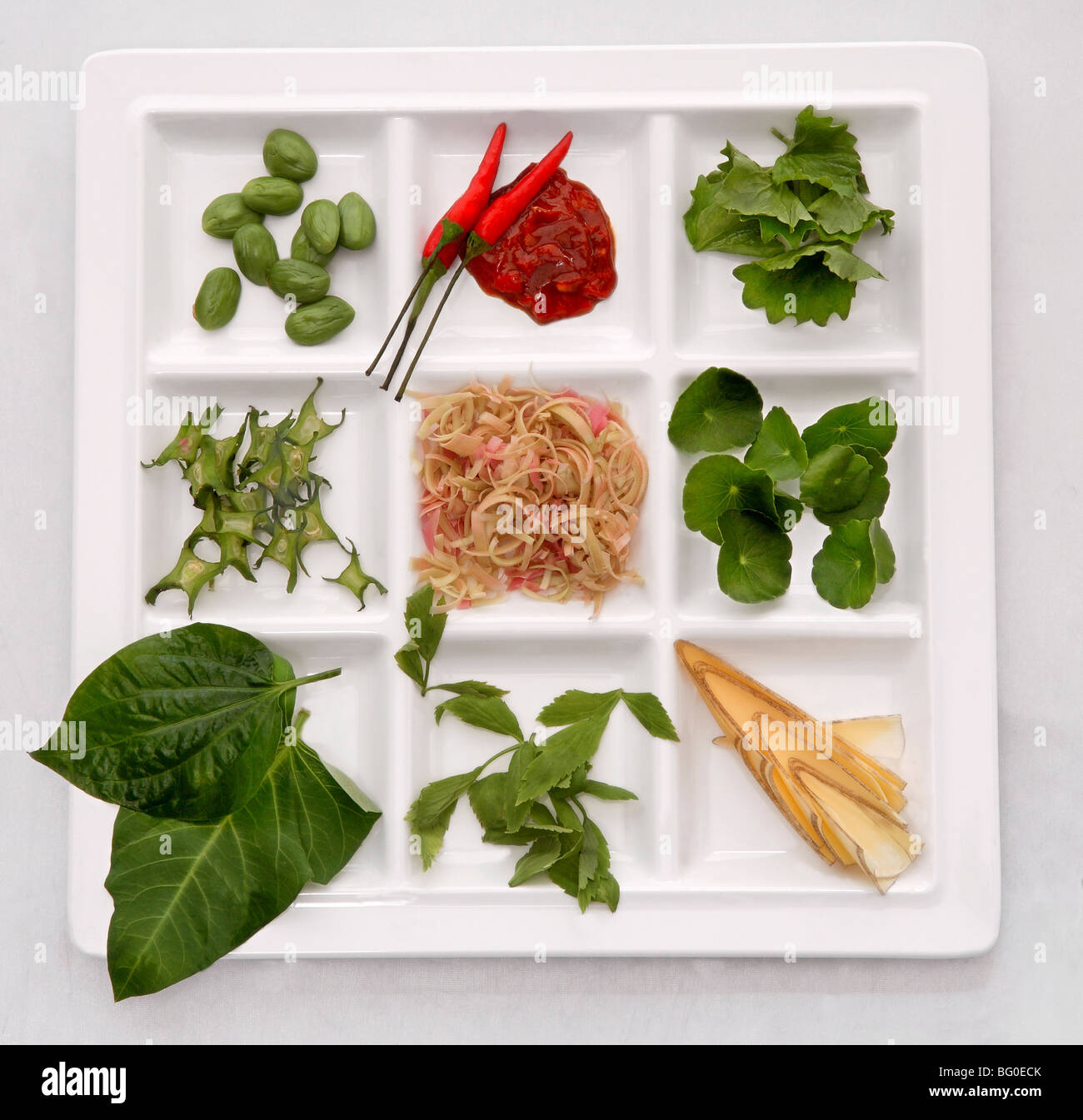 Ingredienti insalata contenente scrittura brahmi foglie (Centella asiatica) Foto Stock