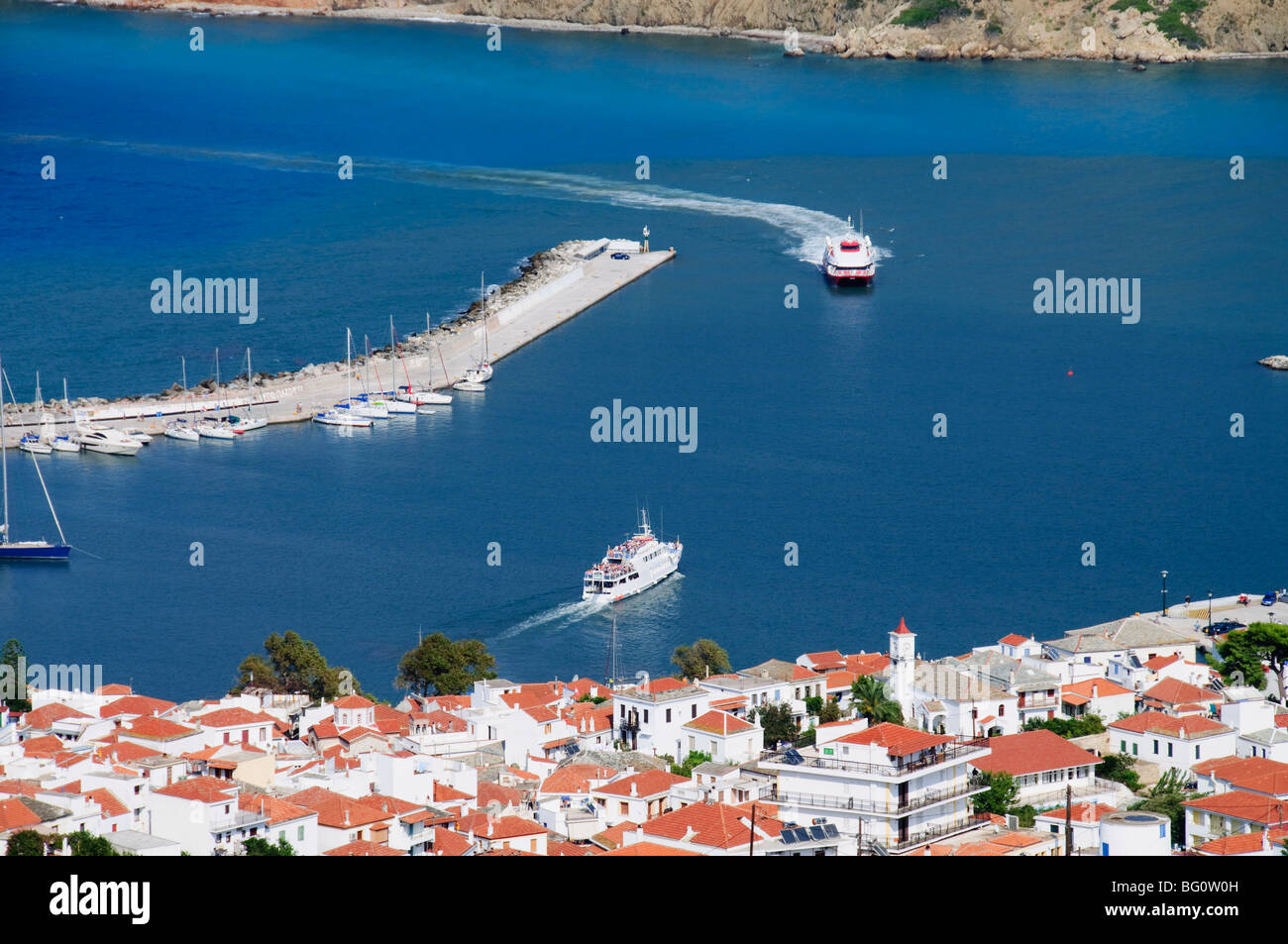 Città di Skopelos, Skopelos, Isole Sporadi, isole greche, Grecia, Europa Foto Stock
