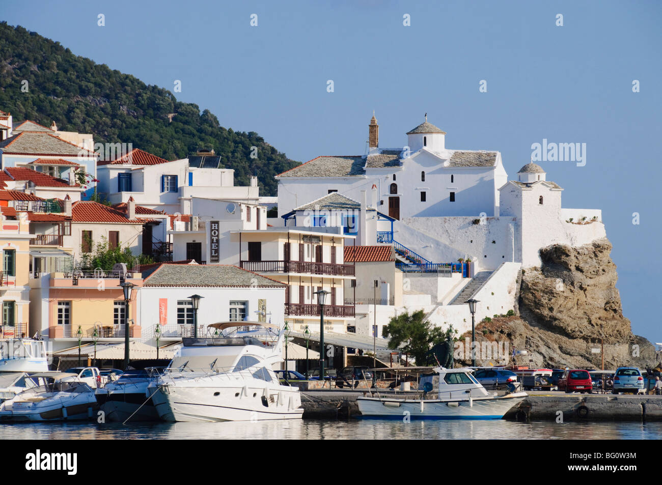 Città di Skopelos, Skopelos, Isole Sporadi, isole greche, Grecia, Europa Foto Stock