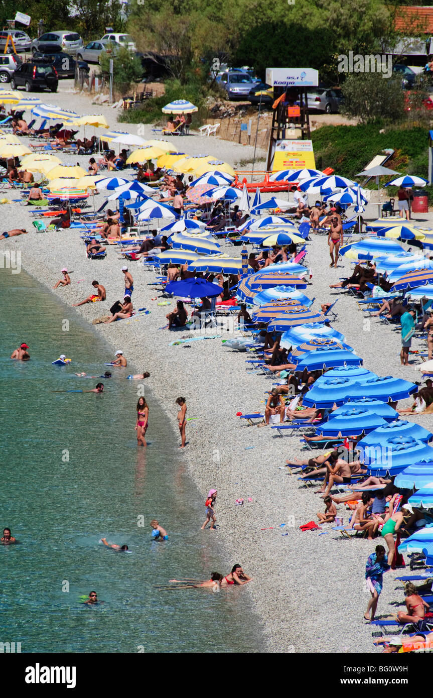 Spiaggia di Panormos, Skopelos, Isole Sporadi, isole greche, Grecia, Europa Foto Stock