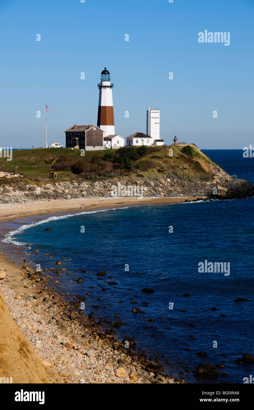 Montauk Point Lighthouse, Montauk, Long Island, nello Stato di New York, Stati Uniti d'America, America del Nord Foto Stock