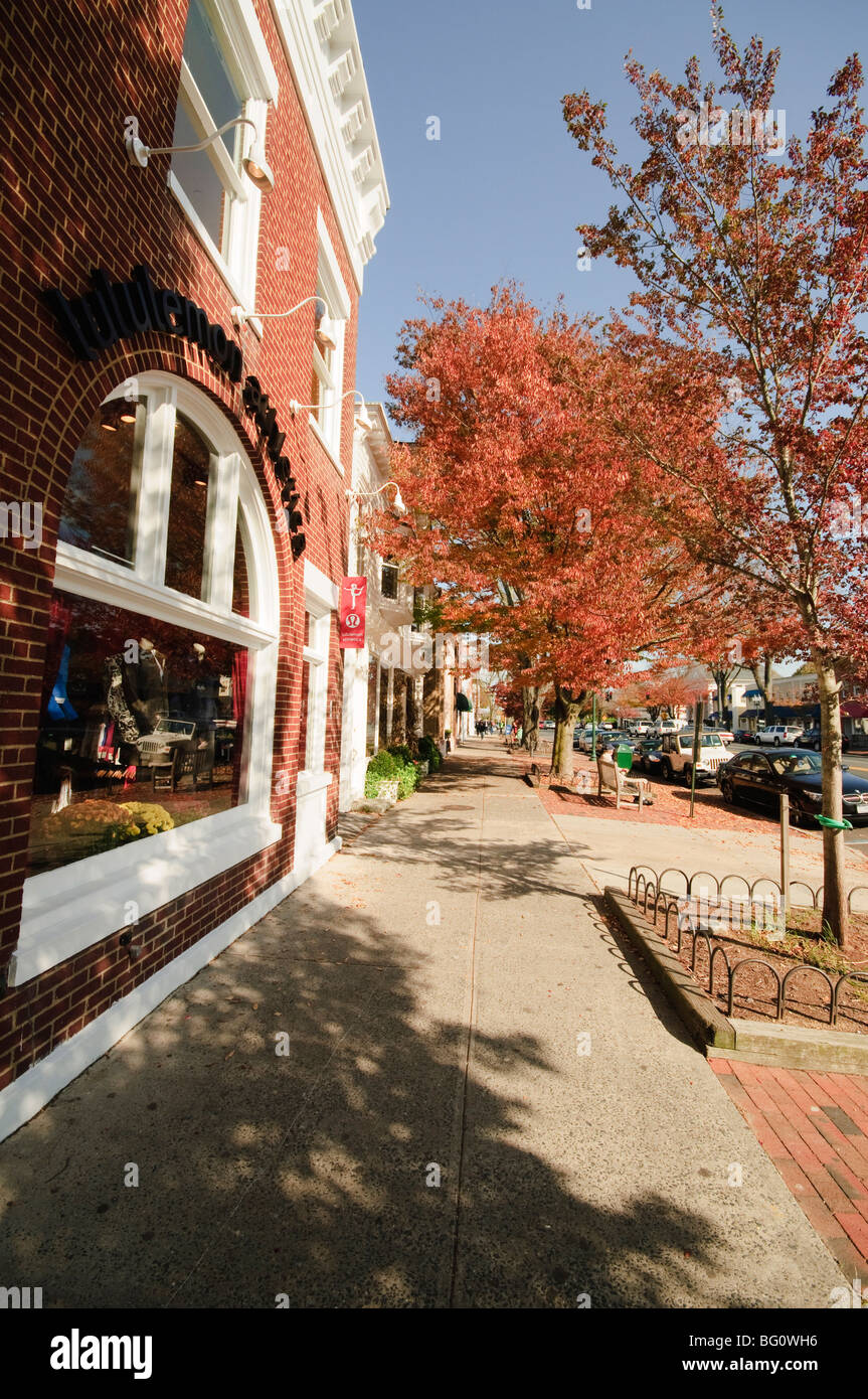 Main Street, East Hampton, gli Hamptons, Long Island, nello Stato di New York, Stati Uniti d'America, America del Nord Foto Stock