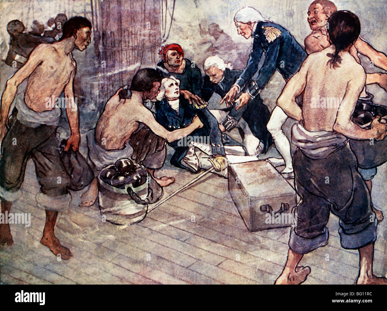 Illustrazione di Nelson ferito nella battaglia di Trafalgar Il 21 ottobre 1805 Illustrazione di A.S Forrest Nel libro la nostra isola St Foto Stock