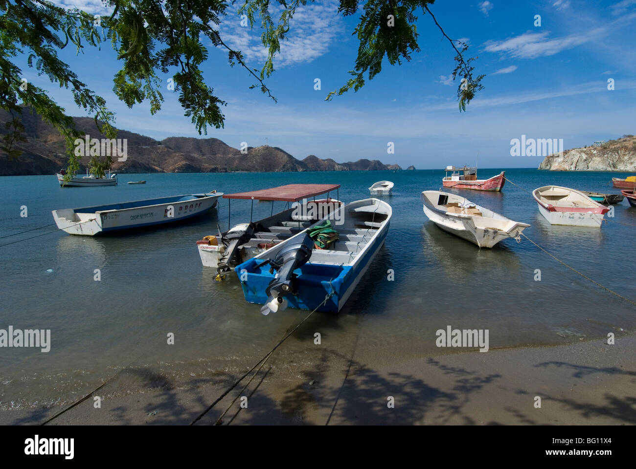 Spiaggia di Taganga, nei pressi di Santa Marta, Colombia, Sud America Foto Stock