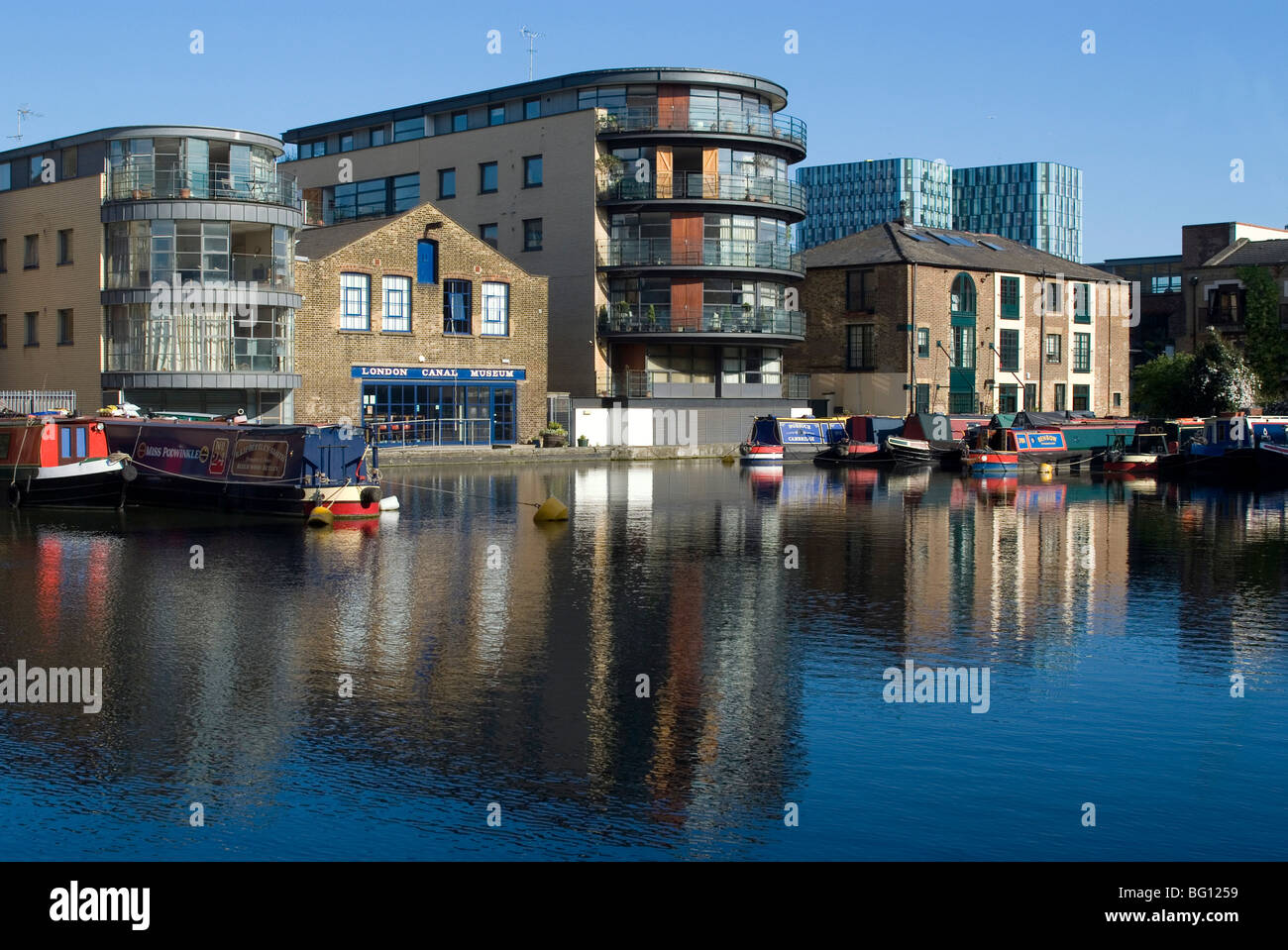 Bacino Battlebridge e London Canal Museum, vicino a Kings Cross, London, NW1, England, Regno Unito, Europa Foto Stock