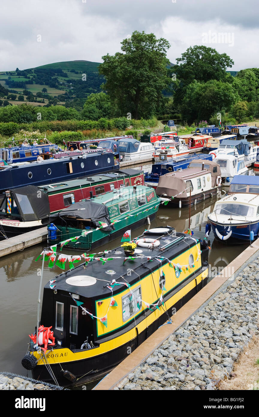 Colorato canal barche, Crickhowell, Gwent, Wales, Regno Unito, Europa Foto Stock