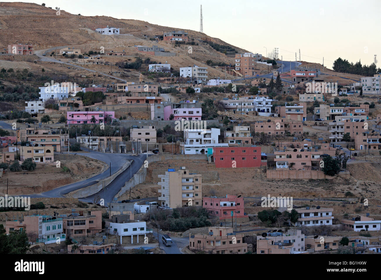 Wadi Musa, cittadina nei pressi di Petra, Giordania Foto Stock