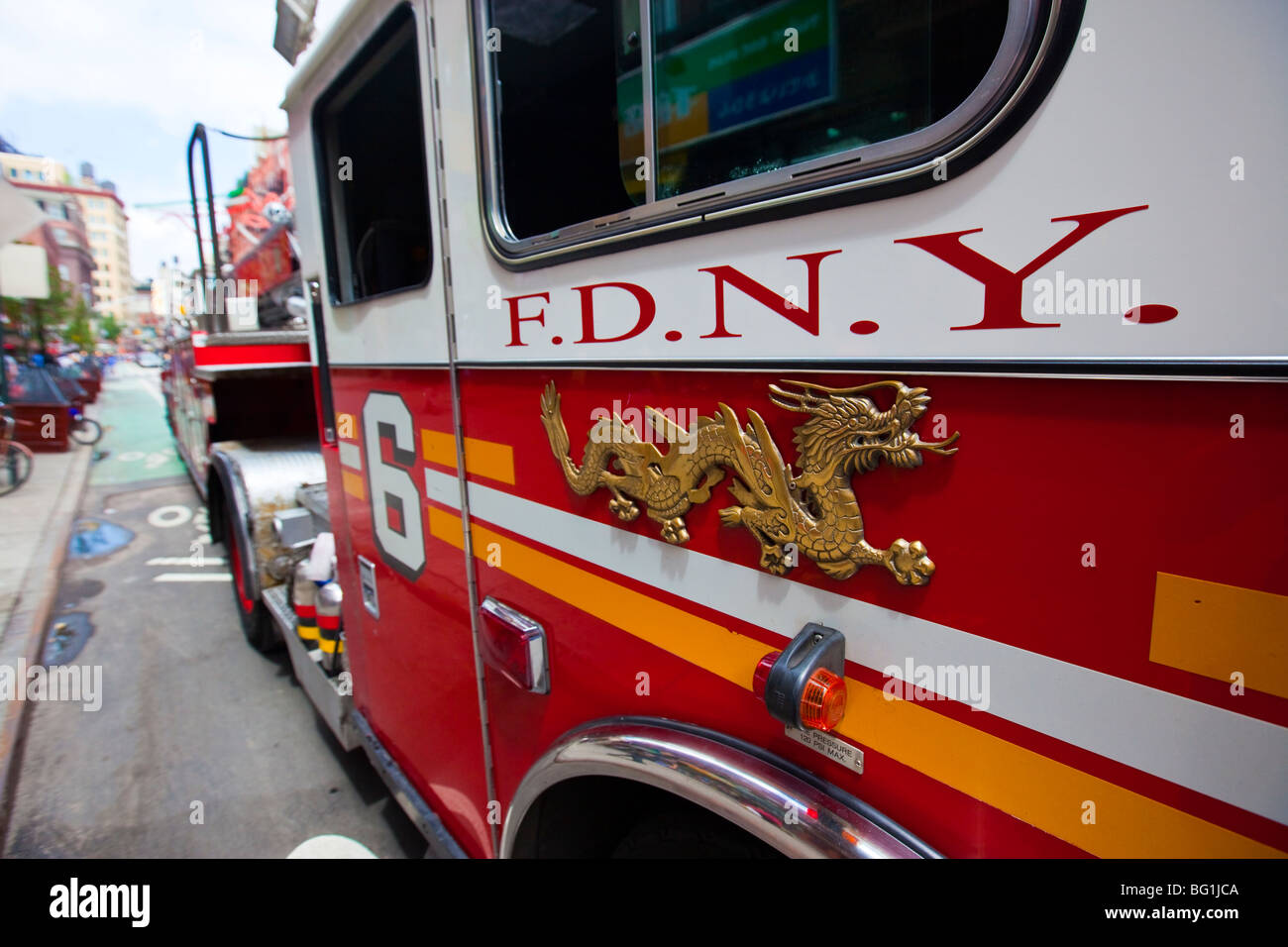 Chinatown Firetruck in Chinatown a Manhattan, New York City Foto Stock