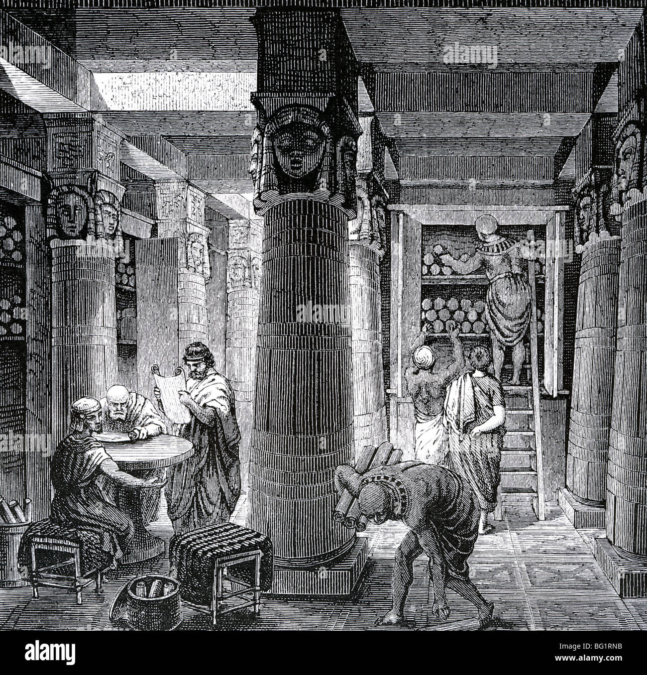 Biblioteca di Alessandria come immaginato in un palazzo del XIX secolo l'incisione Foto Stock