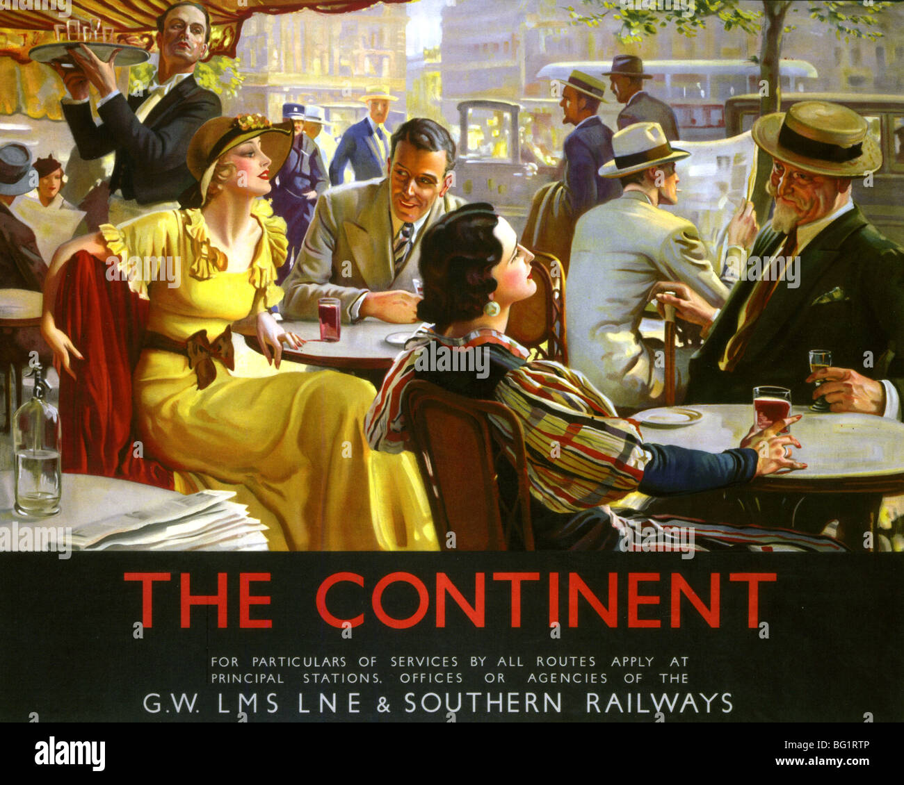 CAFE' Parigino vita British Railway alle aziende di promuovere il viaggio per il continente nel 1920s Foto Stock