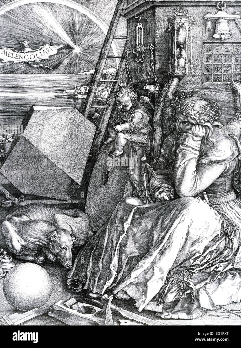 ALBRECHT DURER xilografia intitolata malinconia mi dal 1514 Foto Stock