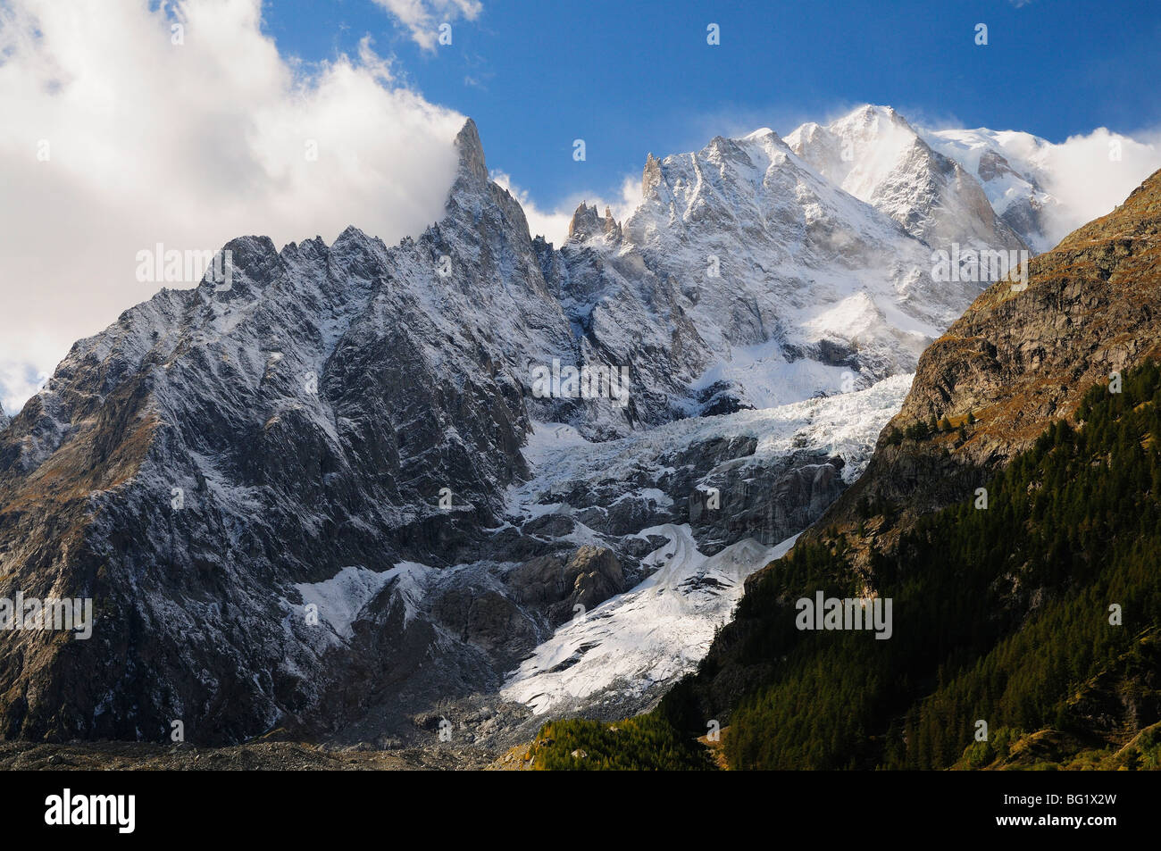 Monte Bianco (Mont Blanc) visto da Vallee d Aosta, Alto Adige, Italia, Europa Foto Stock