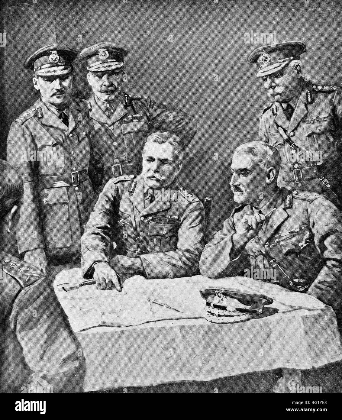 Nel mondo contemporaneo la guerra una illustrazione del maresciallo di campo Douglas Haig e British Generals in programma la terza battaglia di Ypres. Foto Stock