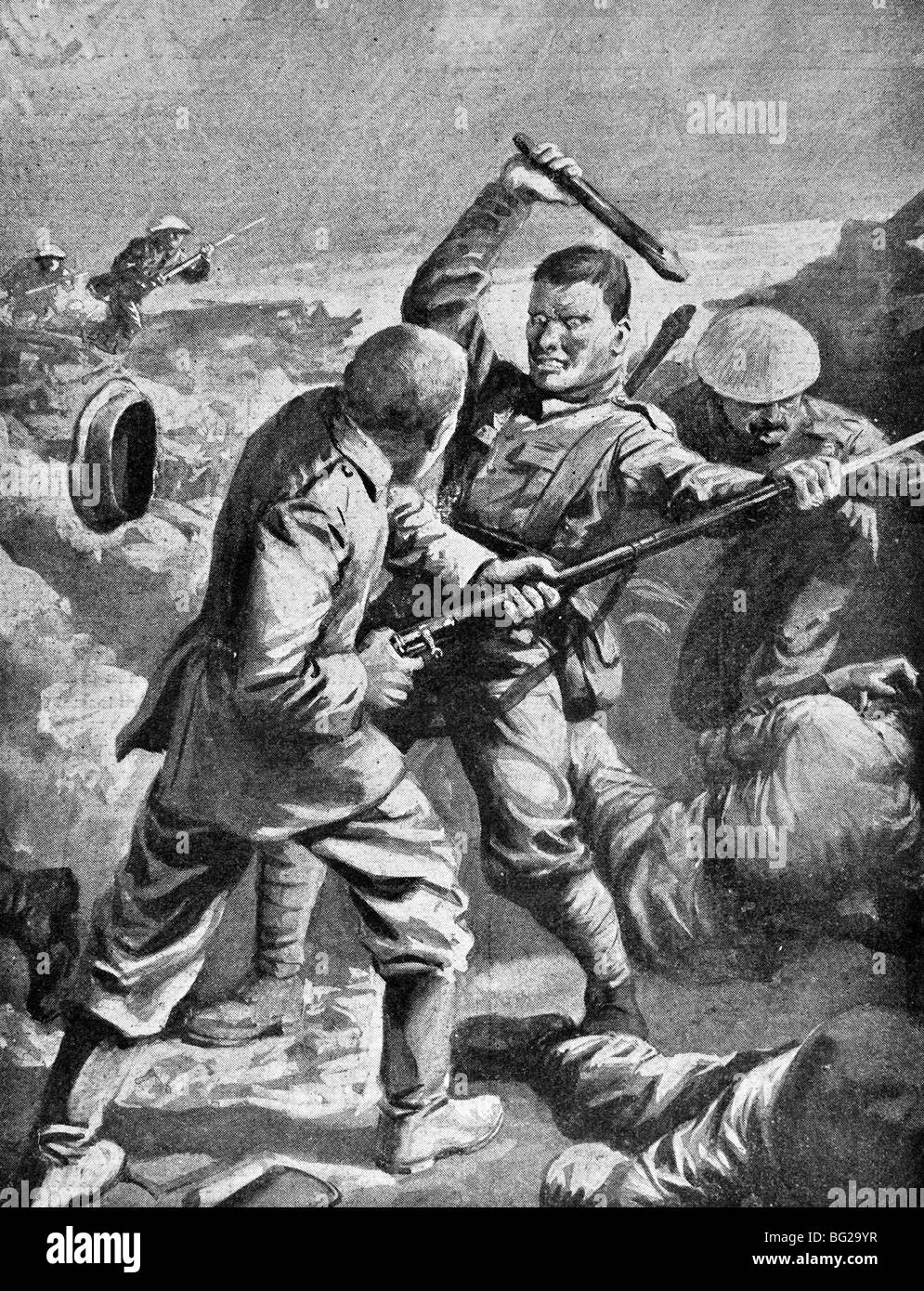 Contemporary WW1 illustrazione del Royal Munster Fusiliers razzia di una trincea tedesca durante la Battaglia delle Somme nel 1916. Foto Stock