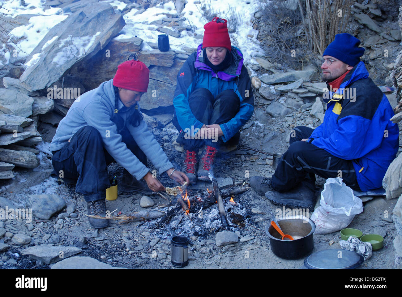 Ladakh, trekking sulla congelati Zanskar fiume in inverno . Foto Stock