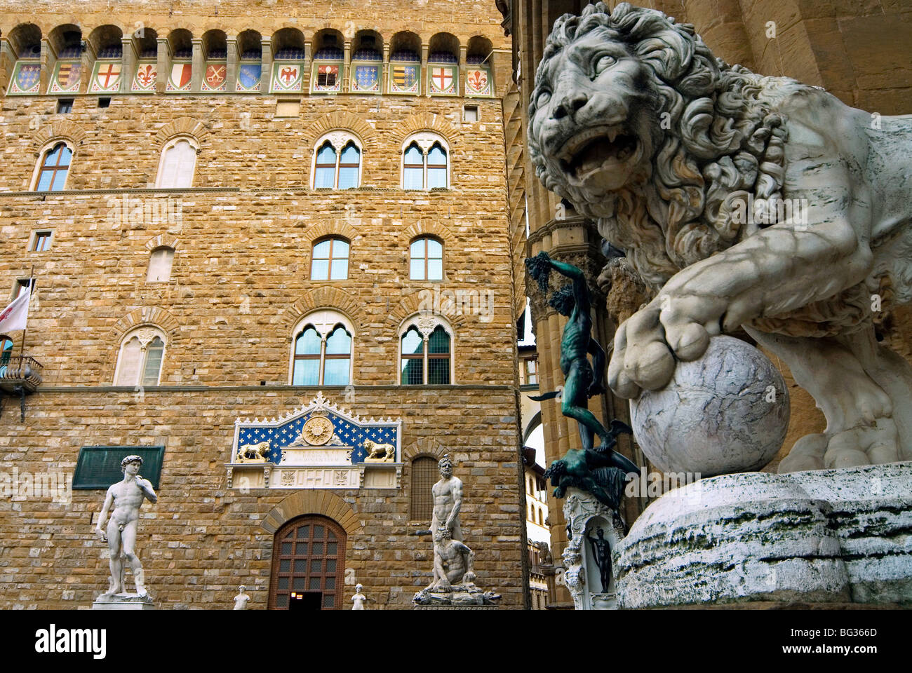 Palazzo Vecchio e Piazza della Signoria, Firenze, Toscana, Italia, Europa, Europa Foto Stock
