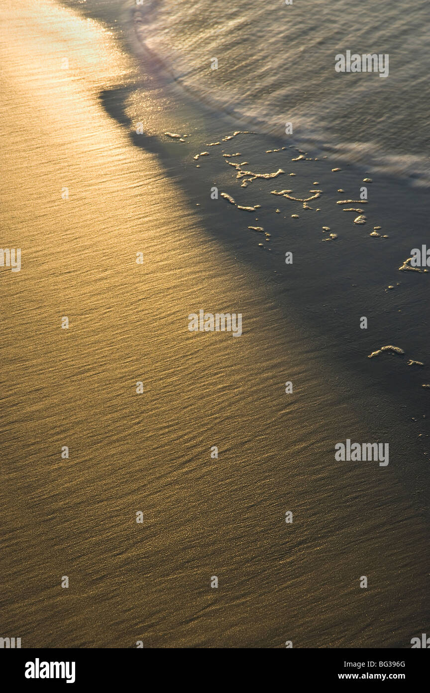La sabbia e il Surf dettaglio con Suns riflessione, Hilton Head, South Carolina, STATI UNITI D'AMERICA Foto Stock