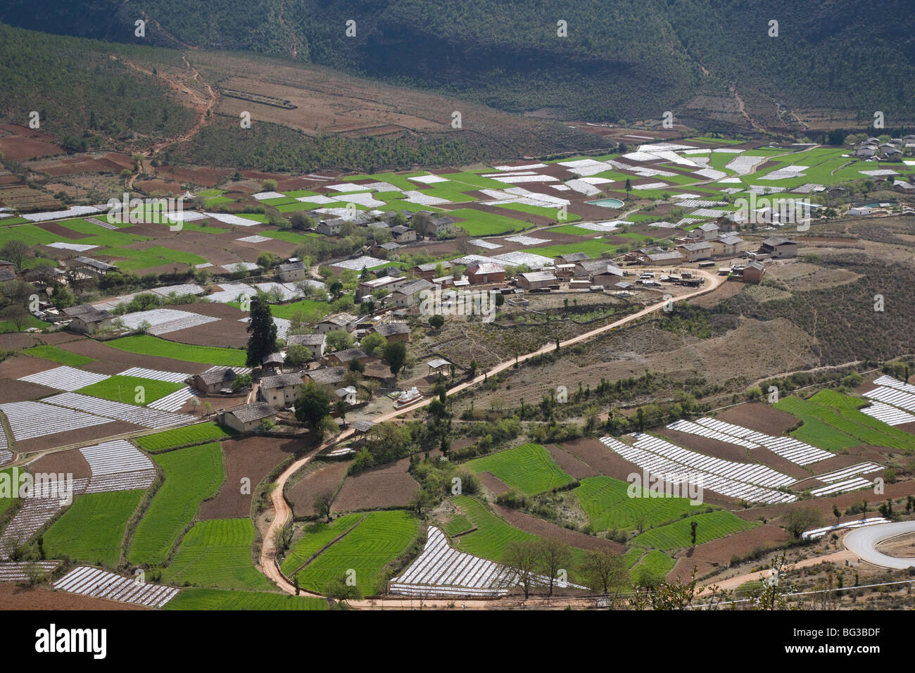 Sulla strada tra Zhongdian e Deqin, sul confine tibetano, Shangri-La Regione, Provincia di Yunnan in Cina, Asia Foto Stock