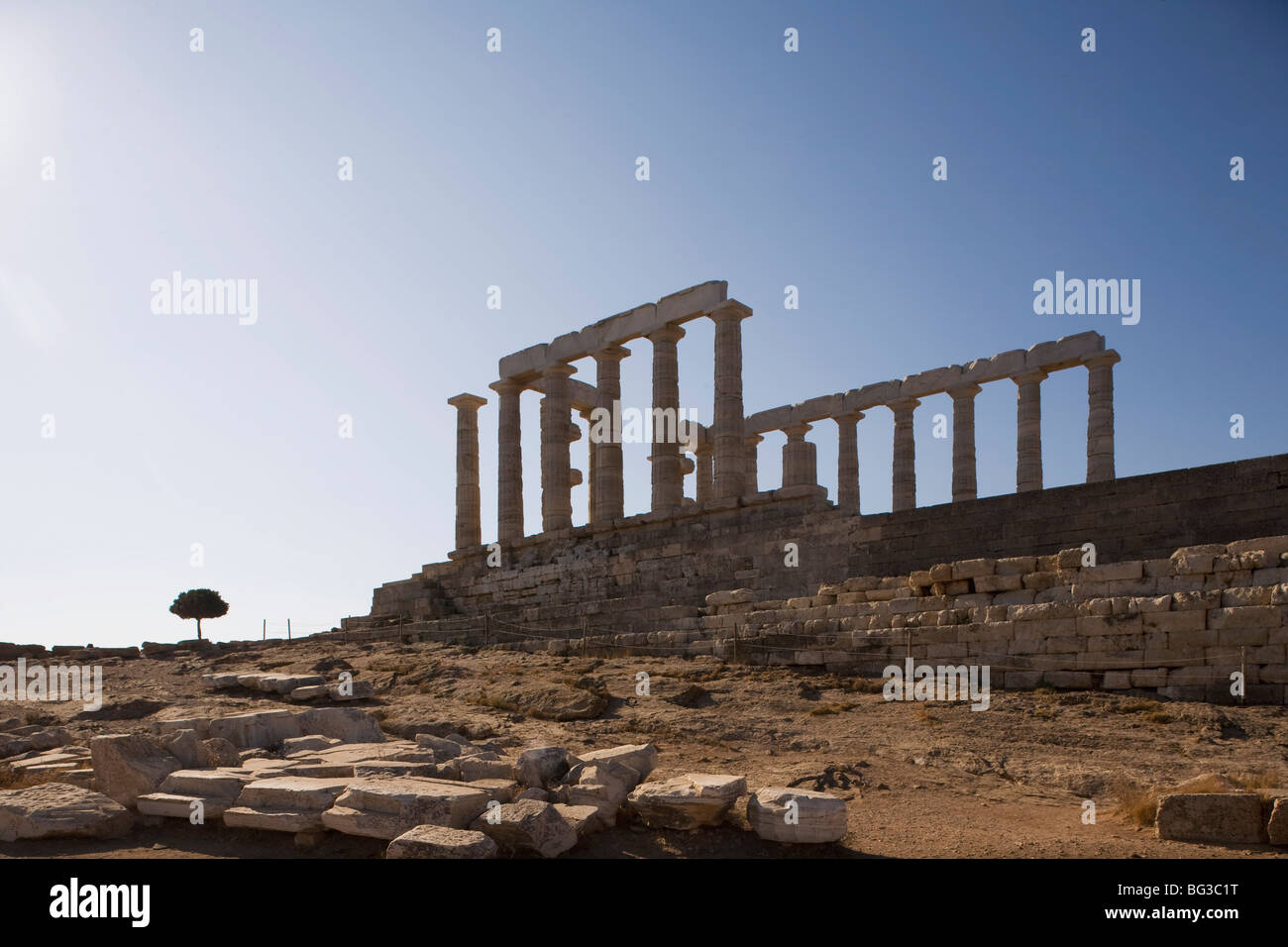 Tempio di Poseidone, Capo Sounion, Grecia, Europa Foto Stock