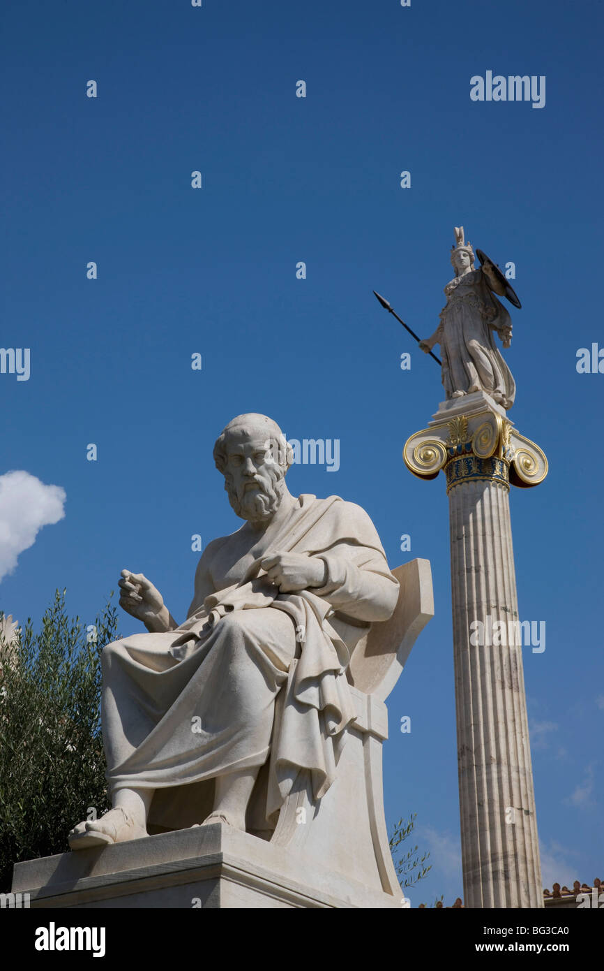 Statua di Platone, l'Accademia, Atene, Grecia, Europa Foto Stock