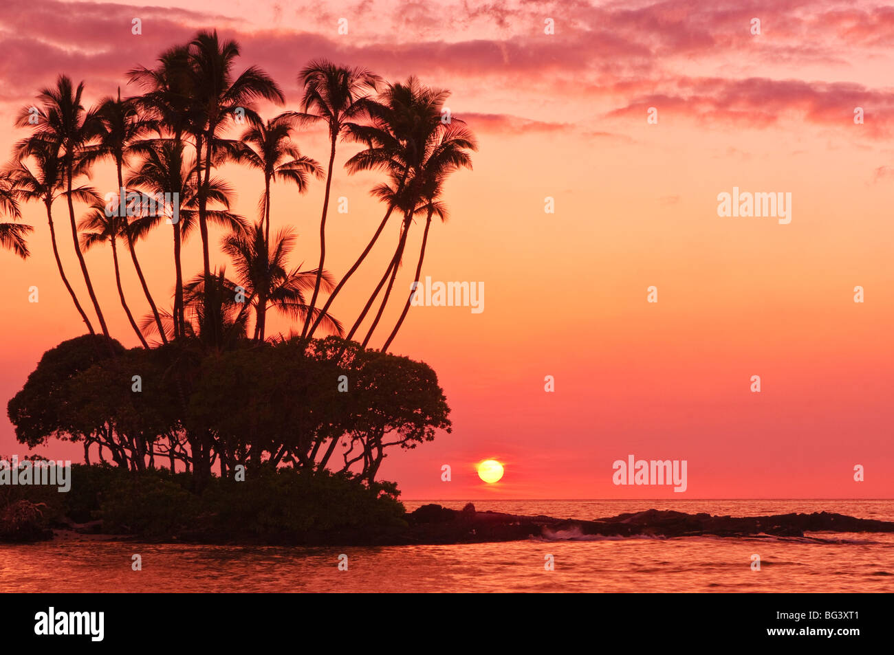 Tramonto, Big Island, Hawaii, Stati Uniti d'America, Pacifico, America del Nord Foto Stock