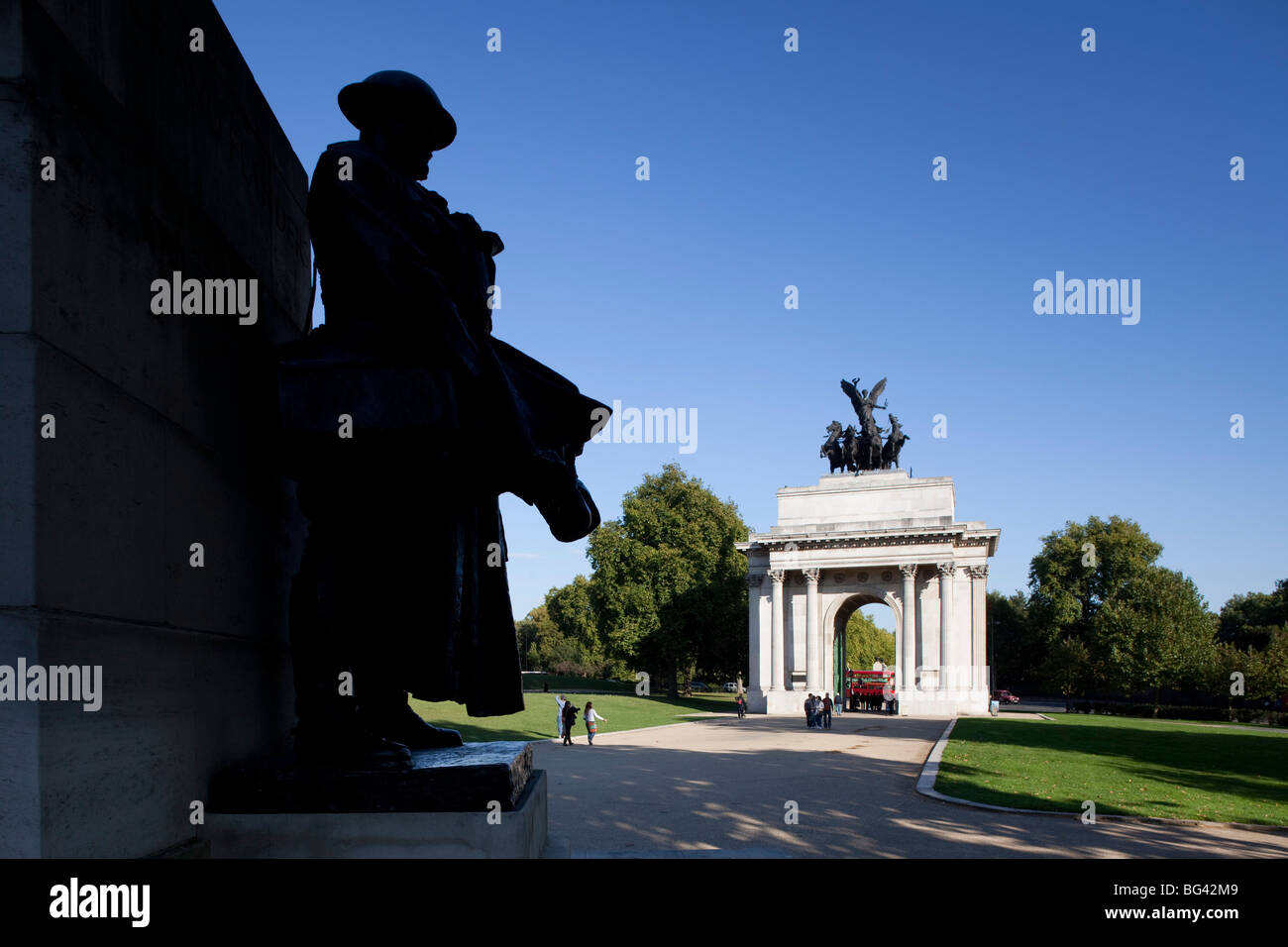 Wellington Arch, Hyde Park Corner, Londra, Inghilterra Foto Stock