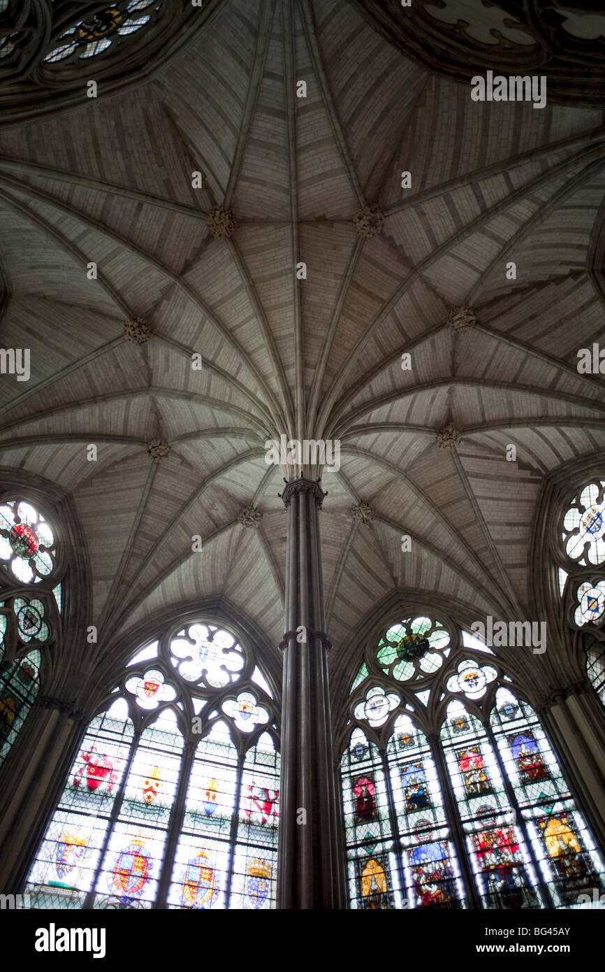 Inghilterra, London, Westminster Abbey, Ventilatore soffitto a volta della casa del Capitolo Foto Stock