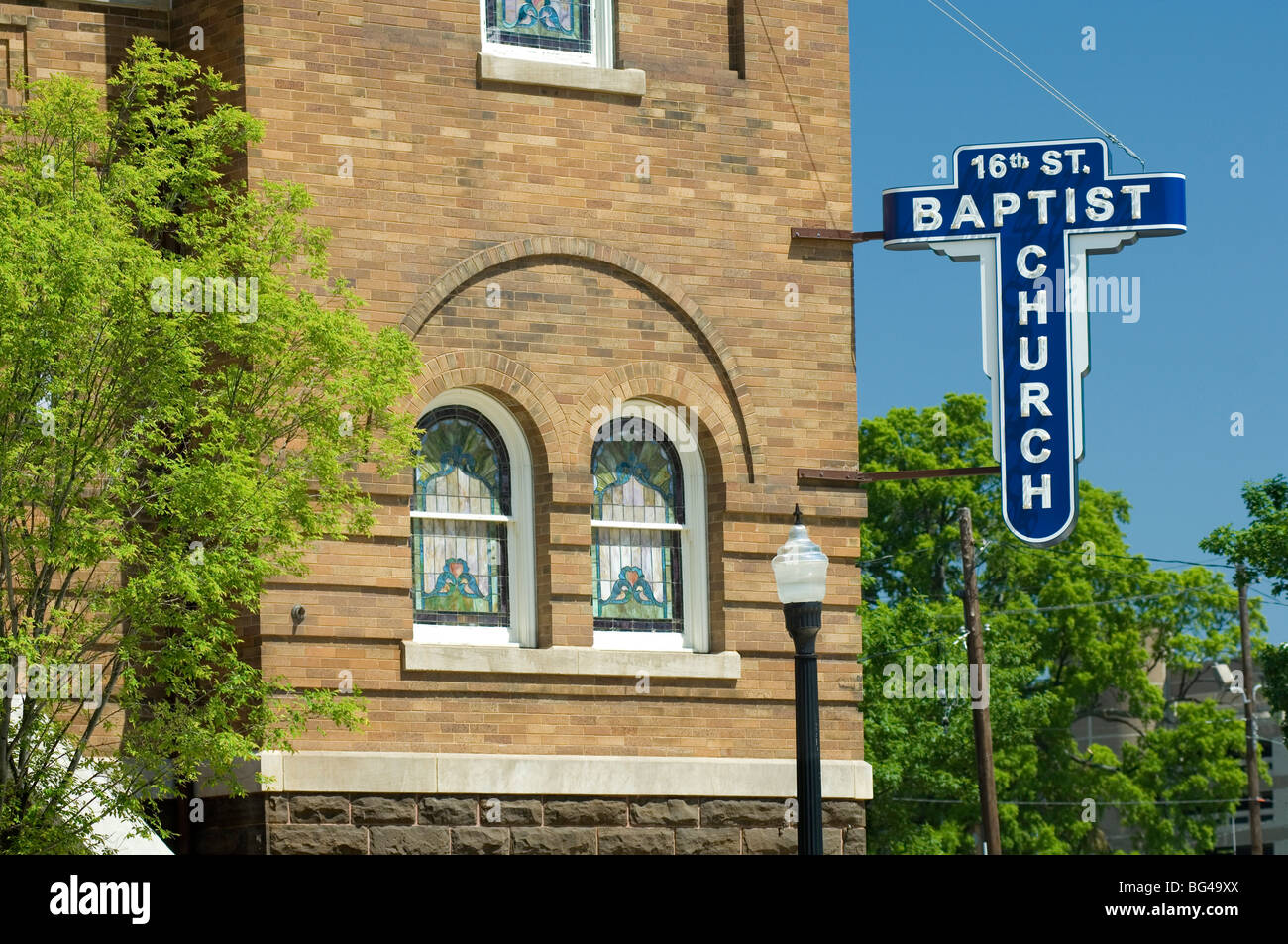 Stati Uniti d'America, Alabama, Birmingham, 16th Street Chiesa Battista, American movimento per i diritti civili Landmark, chiesa bombardata nel 1963 Foto Stock