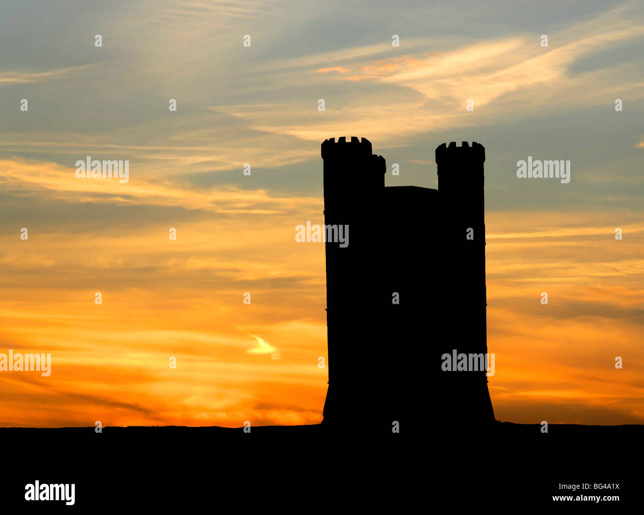 Torre di Broadway, Evesham, silhouette Foto Stock