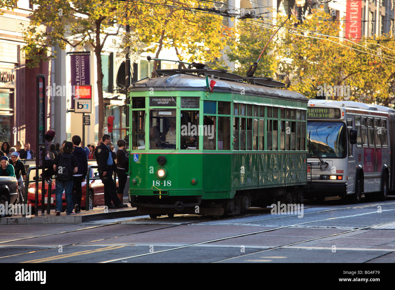 Storico restaurato il tram di San Francisco, California, Stati Uniti d'America. Foto Stock