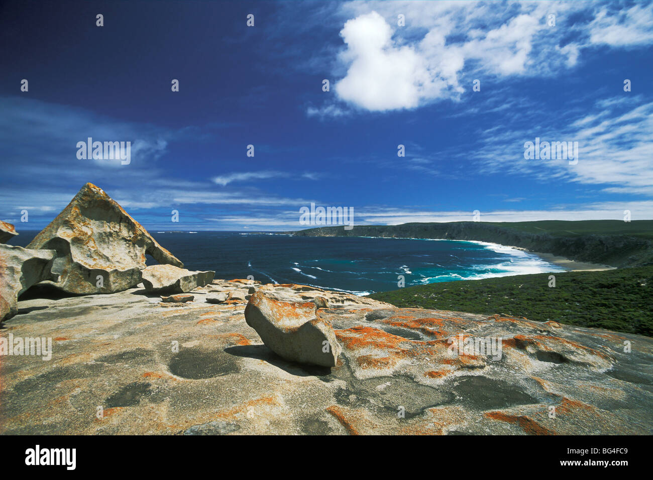 Le Remarkable Rocks, strato resti sulla cupola di granito, Parco Nazionale di Flinders Chase, Kangaroo Island, South Australia, Australia Foto Stock