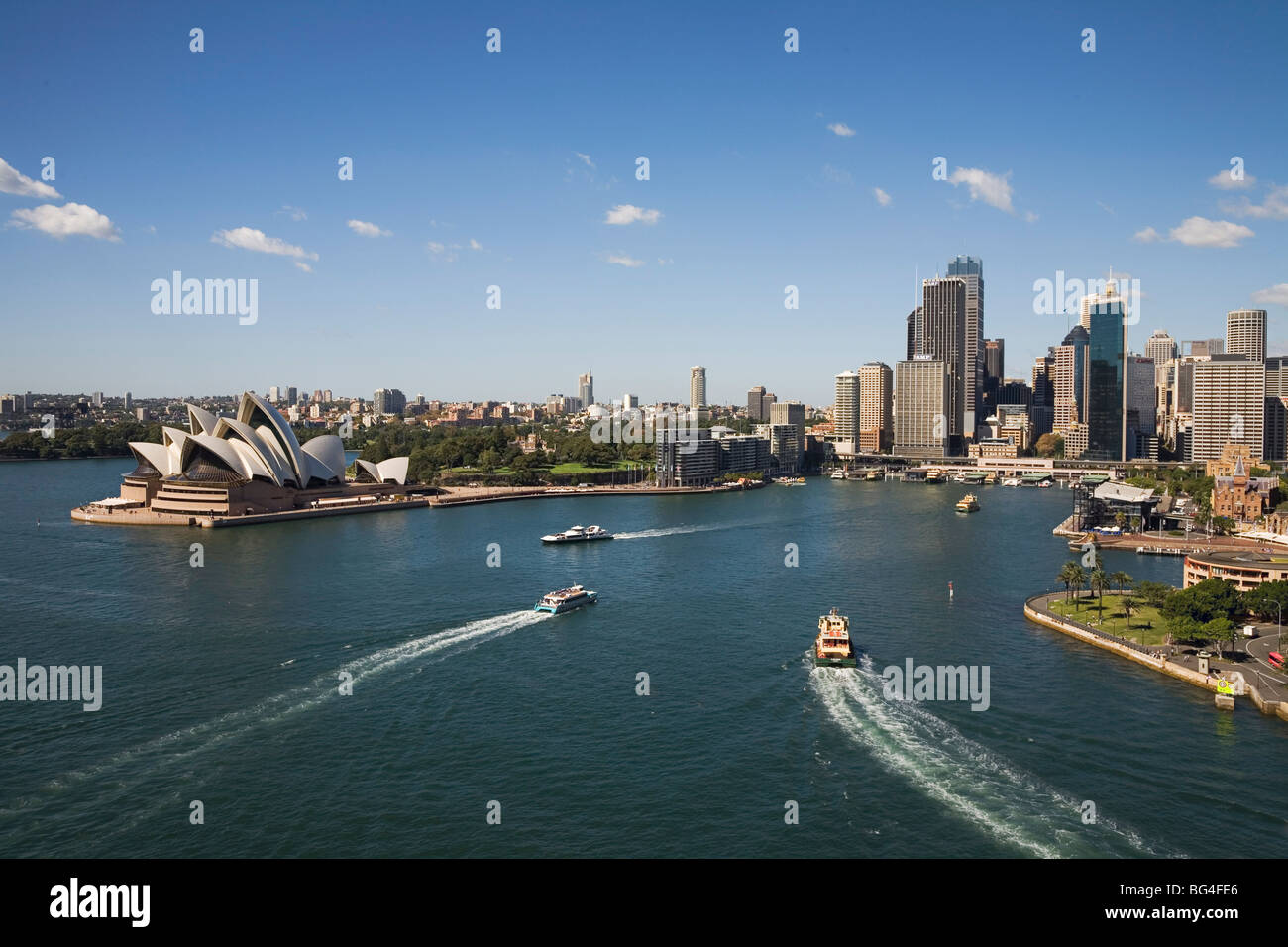 La Circular Quay, Ferry di Sydney terminus e la rotaia di arresto, Sydney, Nuovo Galles del Sud, Australia Foto Stock