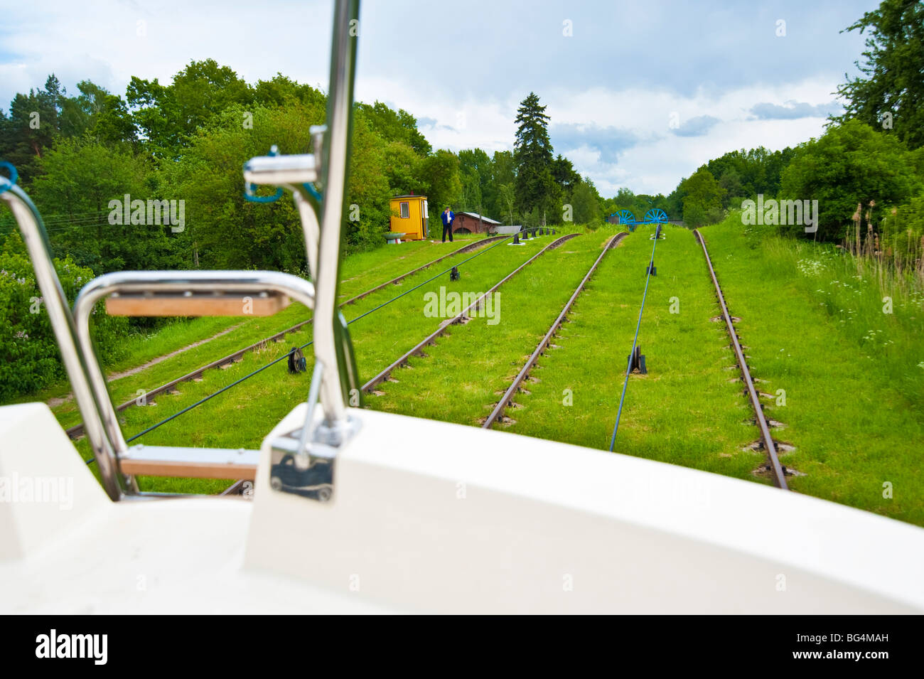 Yacht Charter su rampa a Elblaski Canal vicino a Elblag, Polonia | Oberländischer Kanal, Elbing, Polen Foto Stock