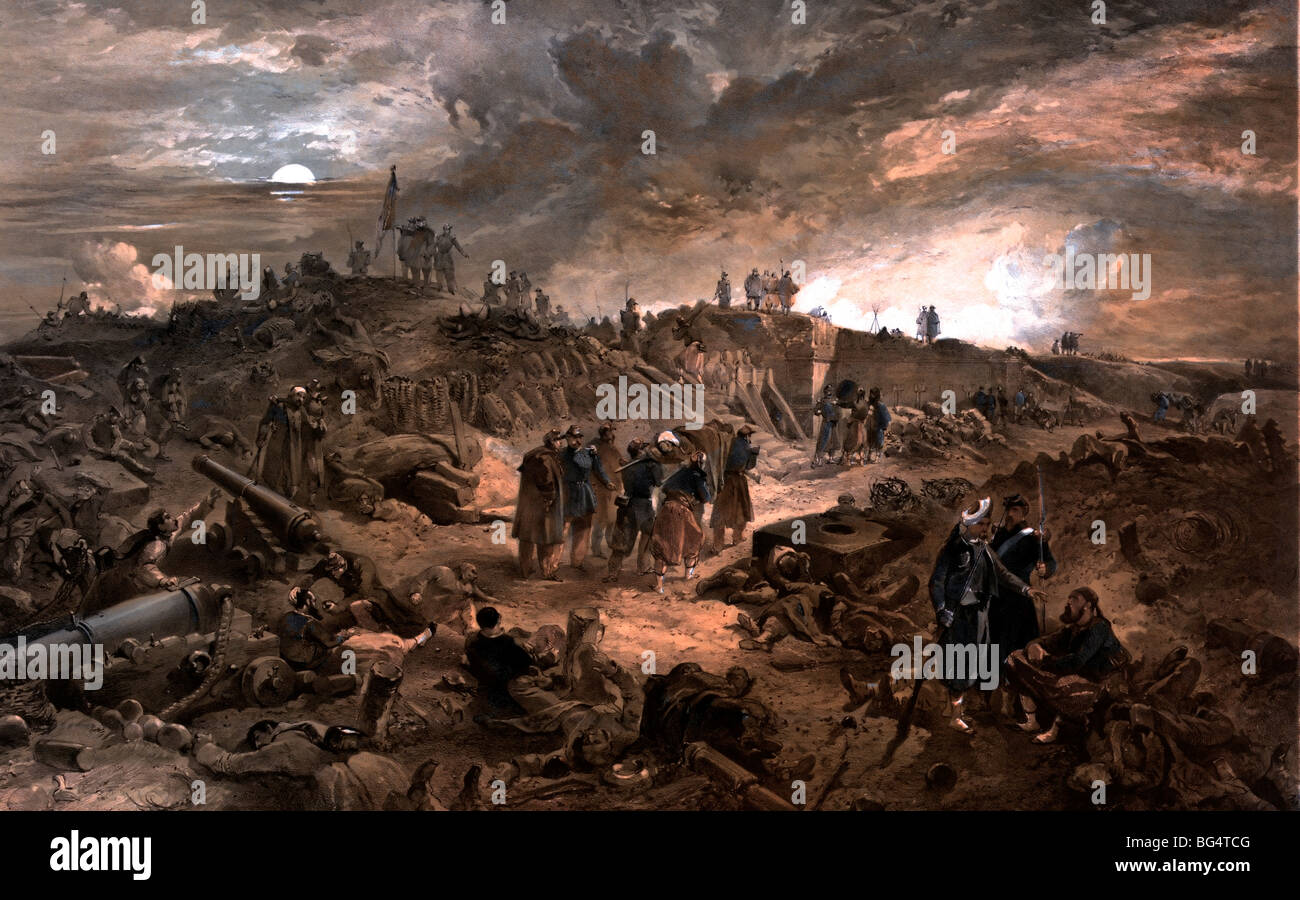 Vista interna del Malakoff, la principale fortificazione russo prima di Sebastopoli dopo il successo dell'assalto francese Foto Stock