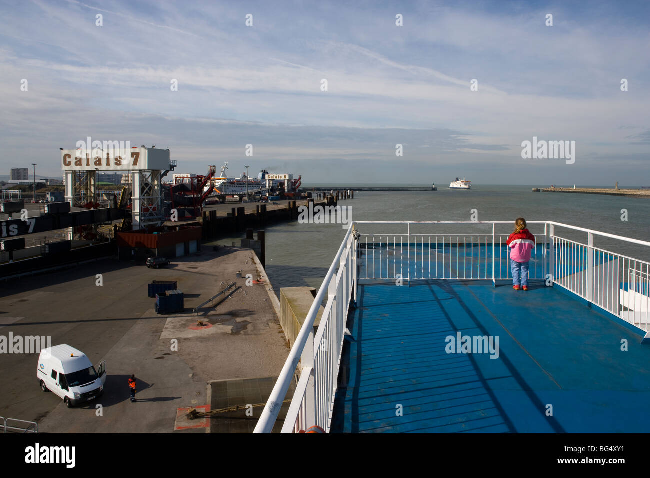 Calais canale inglese francia mare SeaFrance porto traghetti balcone turisti Foto Stock
