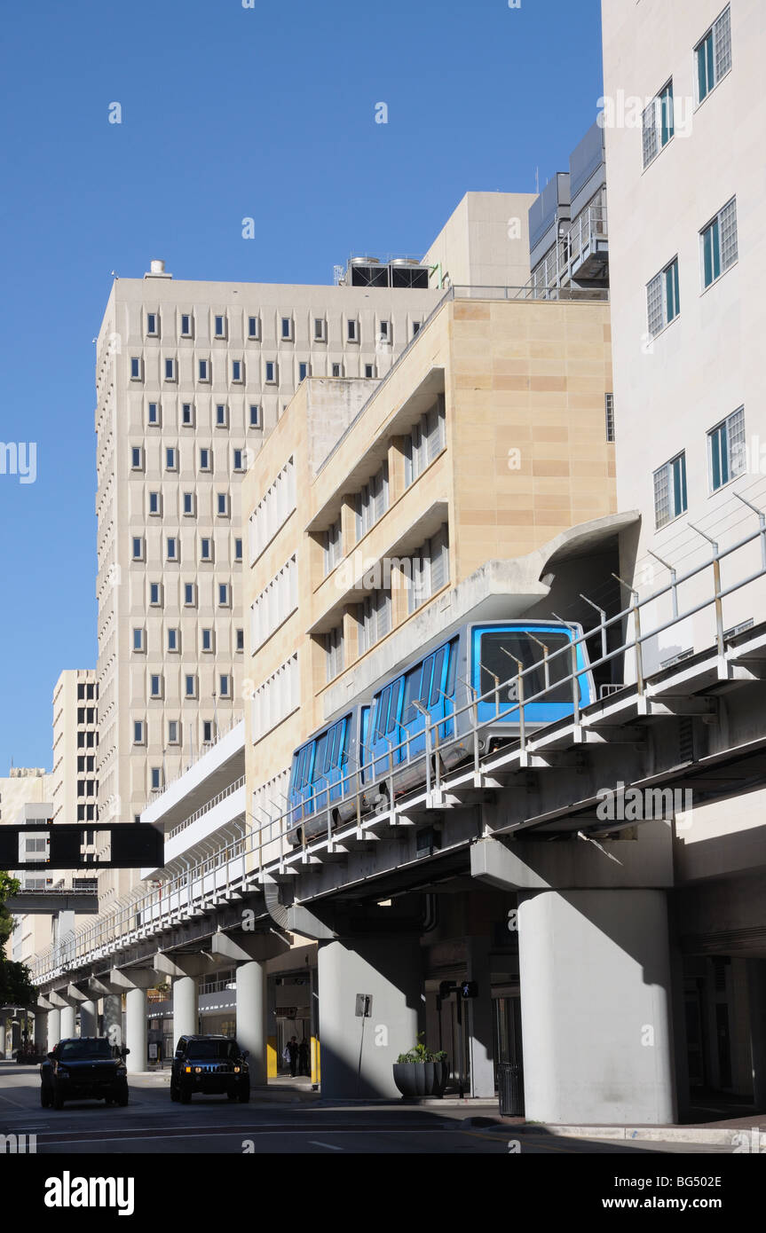 Metromover - Miami downtown sistema ferroviario, Florida USA Foto Stock
