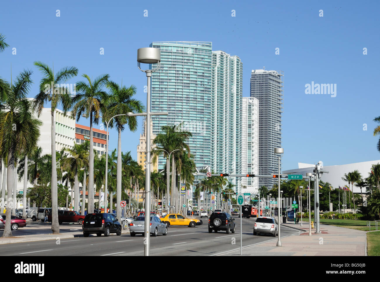 Biscayne Boulevard in Downtown Miami, Florida Foto Stock