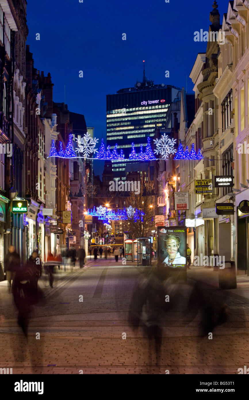 Le luci di Natale in King Street, Manchester City Centre Foto Stock