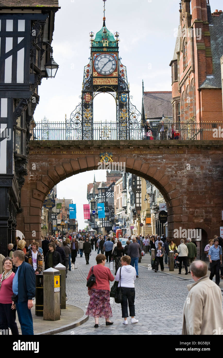 Il Eastgate Clock Chester Regno Unito eretto per celebrare la Regina Vittoria per il Giubileo di diamante nel 1897 Foto Stock