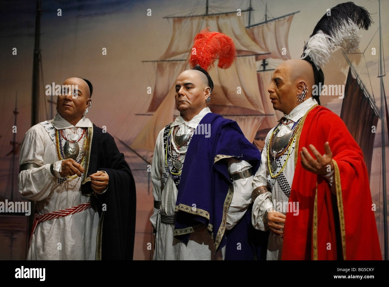 Figure di cera dei capi Cherokee americani al Museum of the Cherokee Indian in North Carolina negli Stati Uniti nessuno dei personaggi del Nord America vita quotidiana degli Stati Uniti ad alta risoluzione Foto Stock