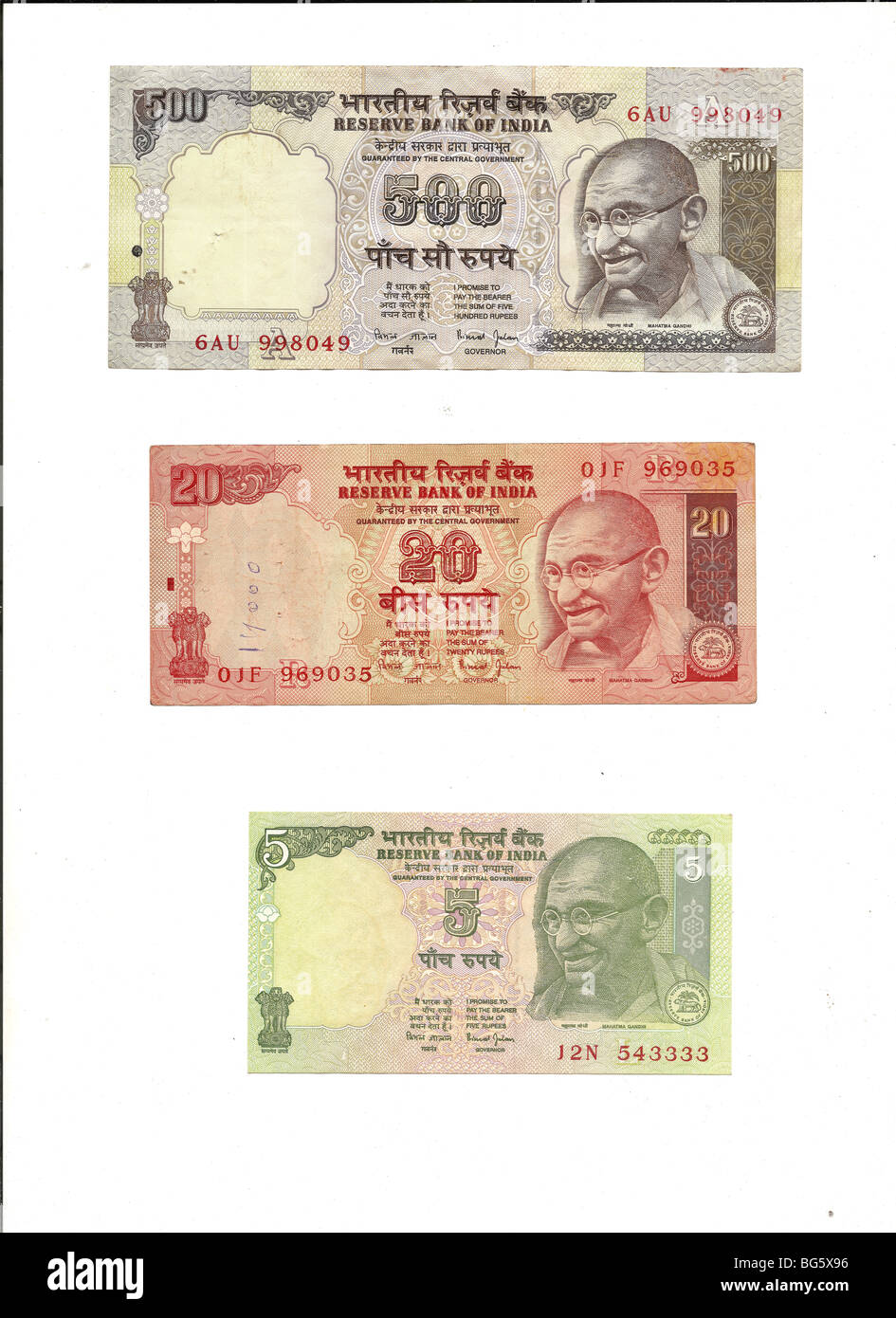 Valuta Internazionale - Indiano 500 rupee nota con ritratto di Gandhi Foto Stock
