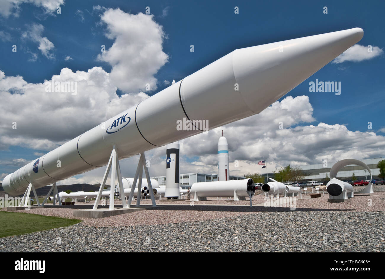 ATK Space Systems presso Corinne Utah missle e display a razzo Tu-777 Space Shuttle solidi riutilizzabili motore a razzo Foto Stock